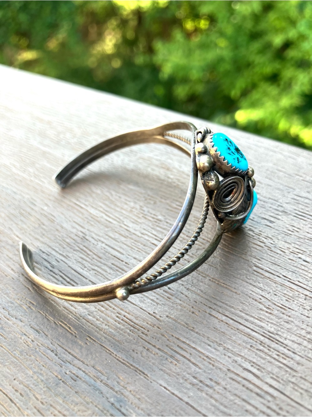 Vintage Navajo Sterling Silver & Natural Turquoise MAX C. Cuff Bangle Bracelet - Picture 5 of 14
